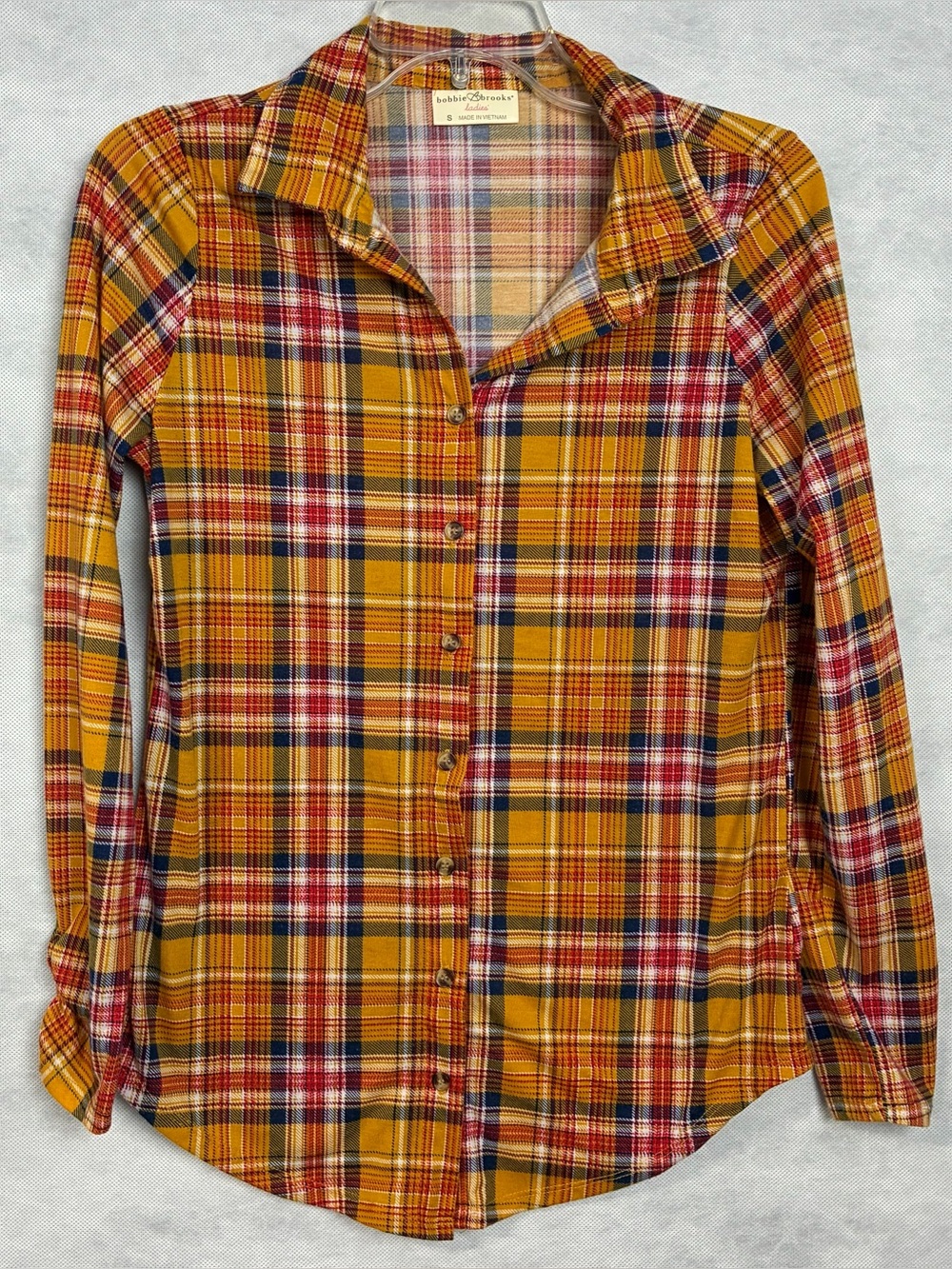 Bobbie Brooks Women’s Soft Plaid Long Sleeve Button Front Shirt Sz Small Yellow